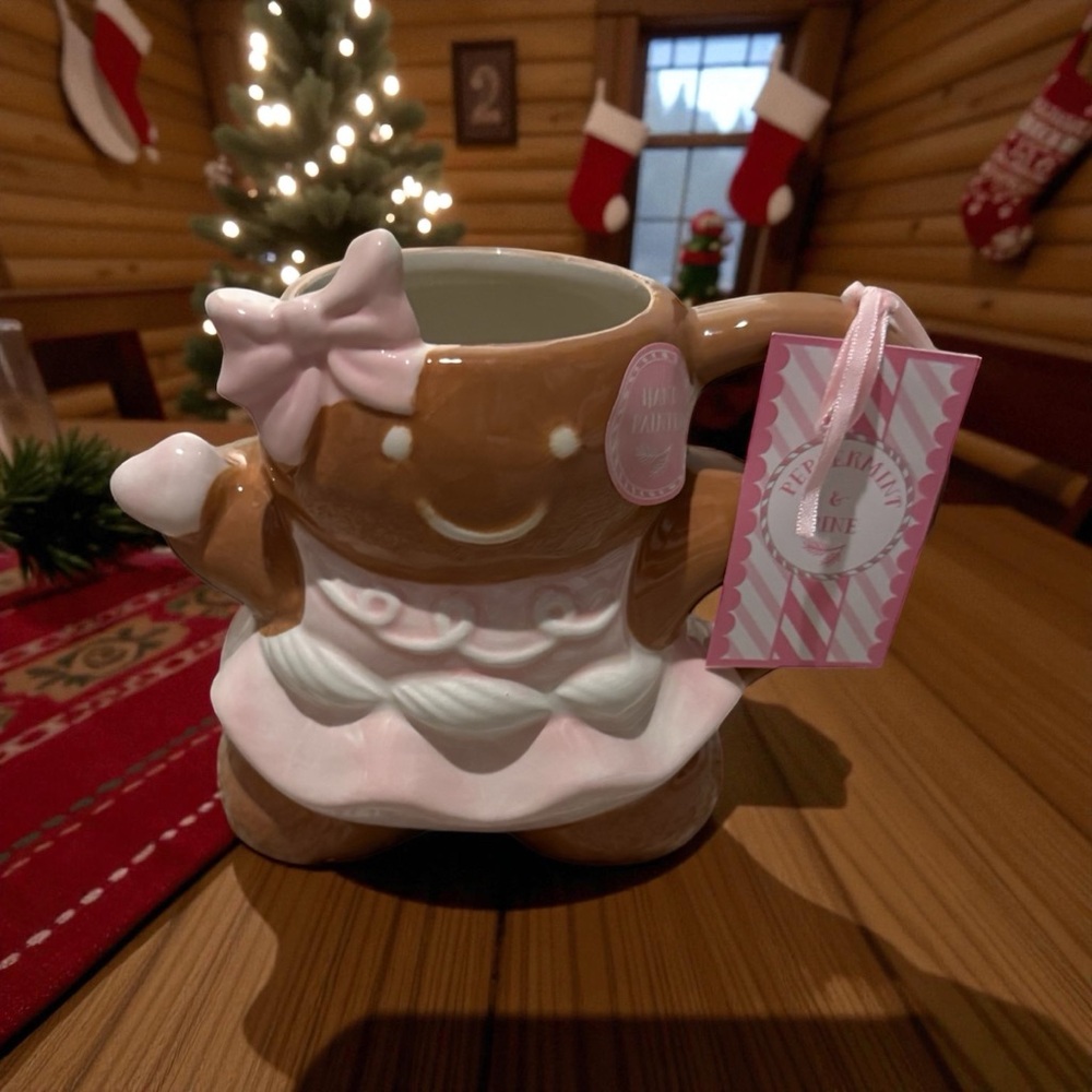 Festive Gingerbread Girl Mug with Pink and Brown Accents